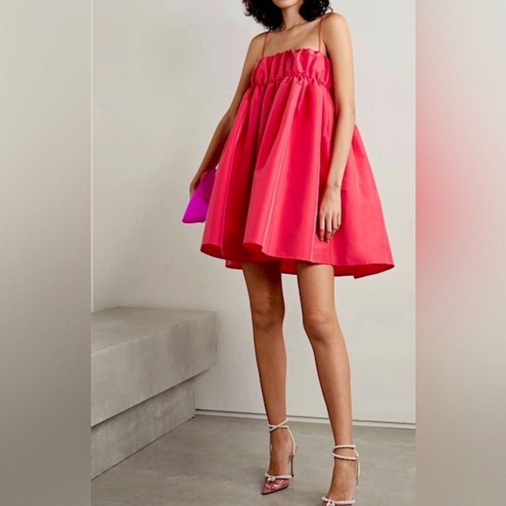 NWT 💞 BERNADETTE 💞 ‘Birgit' Pink Taffeta Baby Doll Mini Dress, FR 40/US M
